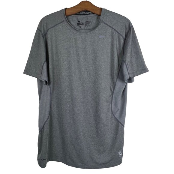 Nike Pro Combat Shirt Size Large Gray Dri Fit Vented Short Sleeve Active Sport - Picture 1 of 8